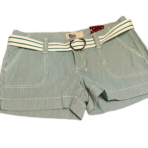 NWT SO Junior shorts teal and white stripped with belt size 5 100% cotton